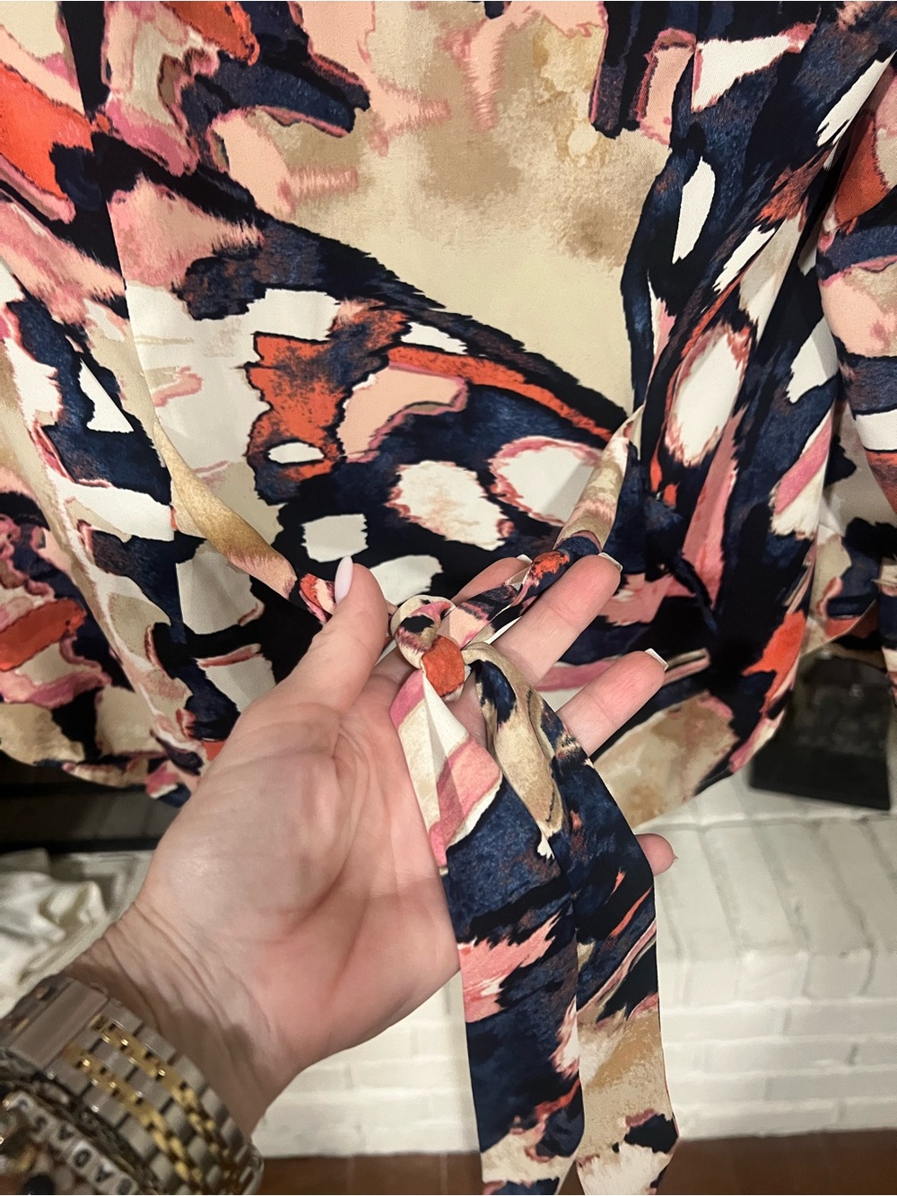 NIC+ZOE Coral, Navy & Cream Abstract Button-Front Shirt - Picture 6 of 6